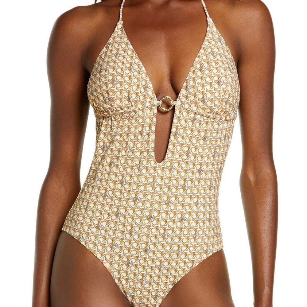 Tory Burch Printed Ring Detail Chainlink One Piece Swimsuit L
